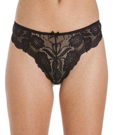 Female Black Floral Transparent Lace High Waist Thong(sold out)