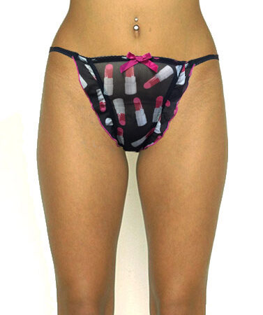 Ladies Lipstick Sketch Fishnet Lace G-String