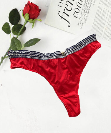 Ladies Ruffle Waistband Attached Luxurious Heart Pendant Tanga Thong