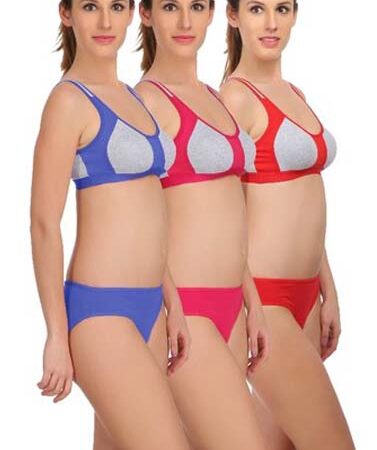 "Medium" Impact sports bra panty set pack of 3
