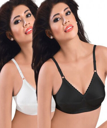 Plus Size- Pack Of 2 Black & White Cotton Front Bras