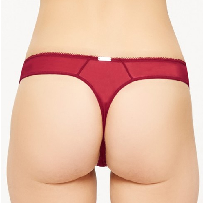 Presence Maroon Thread Embroidery Seductive Lace Thong - Image 3