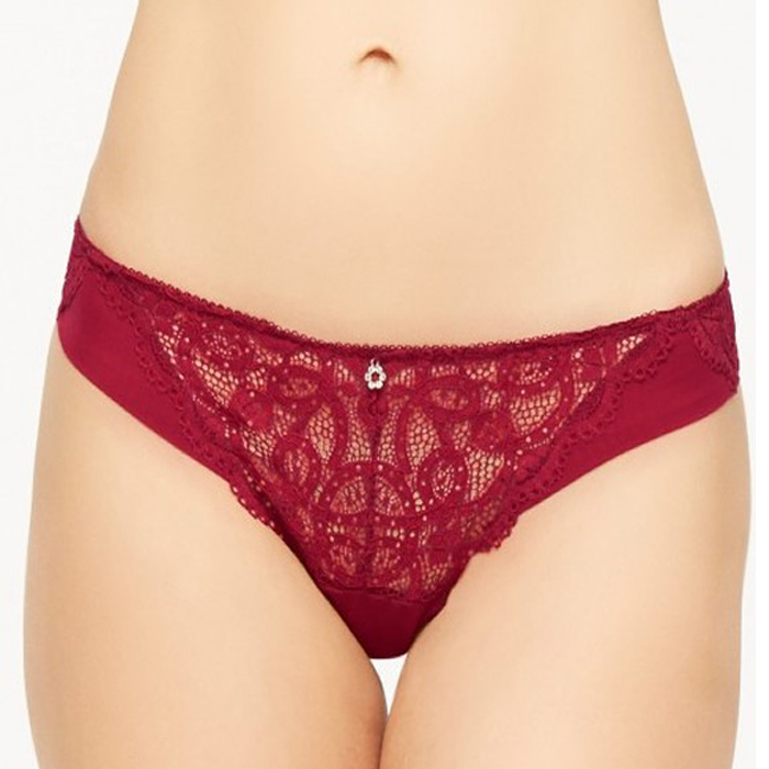 Presence Maroon Thread Embroidery Seductive Lace Thong - Image 2