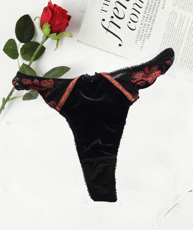 Sexy Floral Lace High Waisted Velvet Thong
