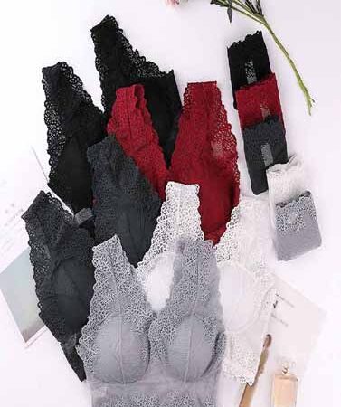 Set Of 3 Padded Lace Bra Panties