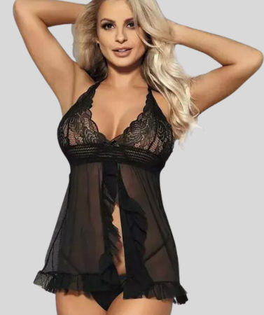 Seductive Lace Babydoll Mini Nightwear Dress