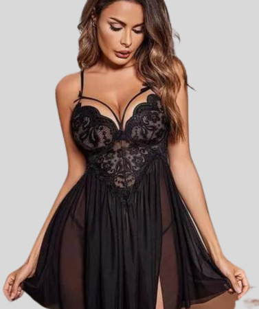French Daina Black Lace Babydoll Nightwear