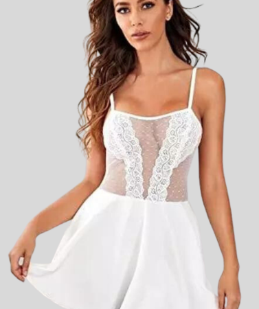 Pure Elegance White Lace Babydoll Nightwear