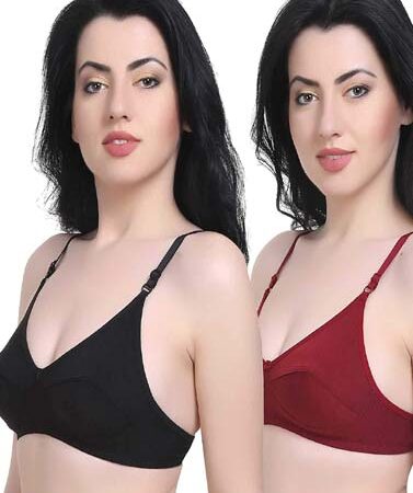 "Women's" T-Shirt Cotton Hosiery Black & Red Bra ( Pack of 2)