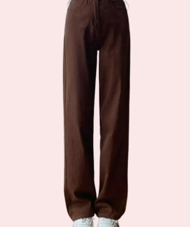 Women's Brown High Rise Wide Leg Loose Denim Jeans