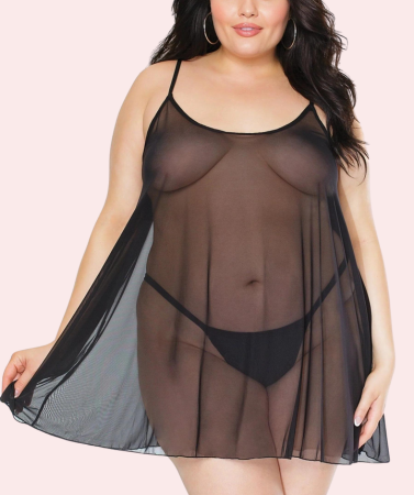 Plus Size Sheer Black Chemise