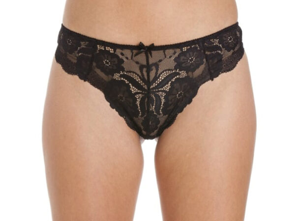 Female Black Floral Transparent Lace High Waist Thong