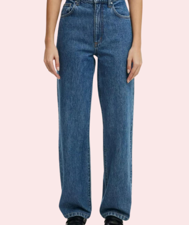 Smokey Blue Denim Loose Fit Straight Jeans for Women
